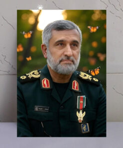 قاب شاسی شهید احجی زاده در میان گل و پروانه