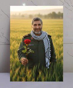 قاب شاسی شهید حاج احمد کاظمی با شاخه گل