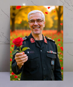 قاب شاسی شهید سردار محمد باقری با دسته گل