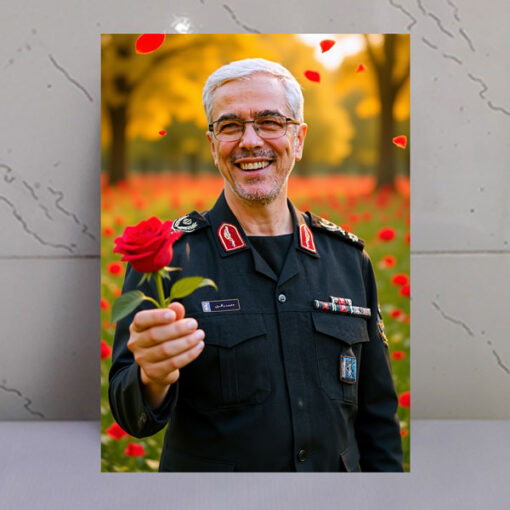 قاب شاسی شهید سردار محمد باقری با دسته گل