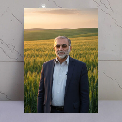 قاب شاسی شهید محسن فخری زاده در دشت زیبای گندم زار