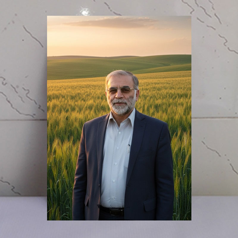 قاب شاسی شهید محسن فخری زاده در دشت زیبای گندم زار