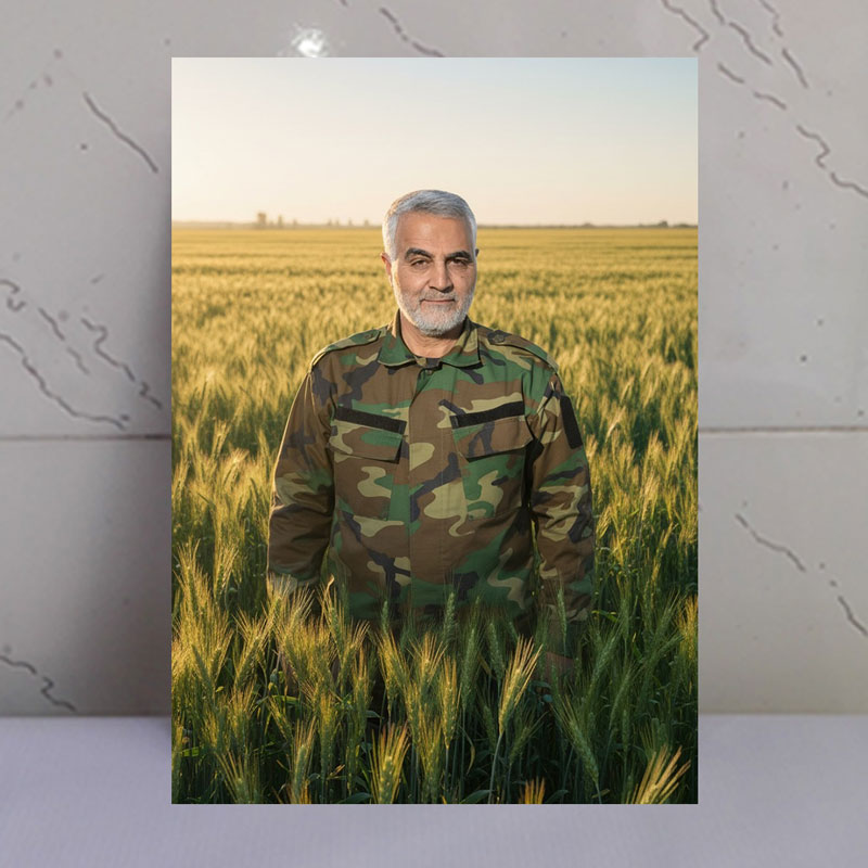 قاب شاسی شهید حاج قاسم سلیمانی در دشت زیبای گندم زار