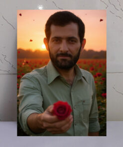 قاب شاسی شهید مهدی باکری با شاخه گل