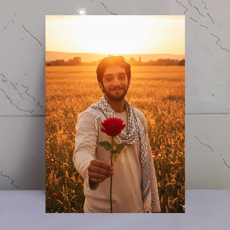 قاب شاسی شهید محسن حججی در دشت زیبای گندم زار
