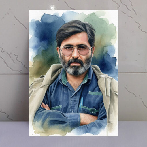 قاب شاسی شهید آوینی/نقاشی آبرنگی