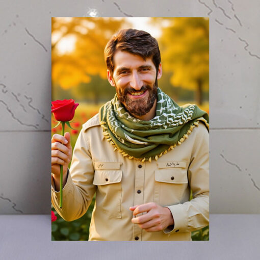قاب شاسی شهید محمد بلباسی با شاخه گل