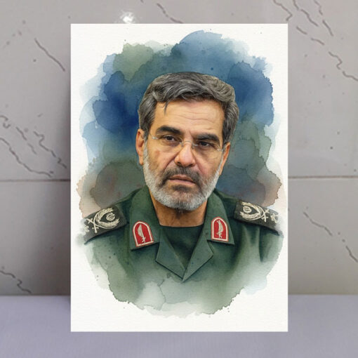 قاب شاسی تصویر آبرنگی سردار شهید مهدی ربانی
