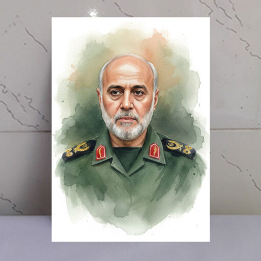 قاب شاسی تصویر آبرنگی سردار شهید غلامعلی رشید
