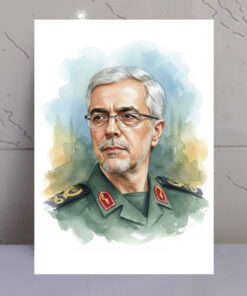 قاب شاسی تصویر آبرنگی سردار شهید محمد باقری