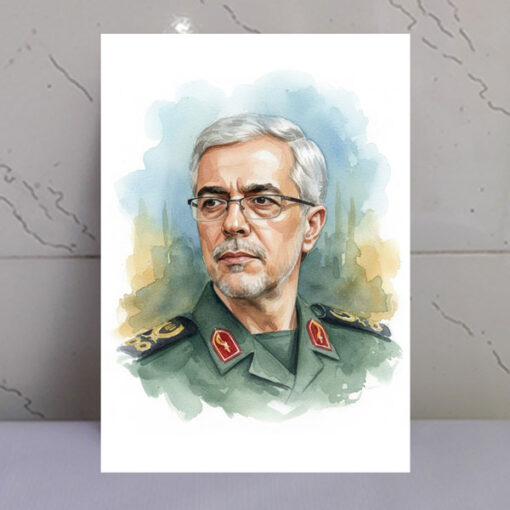 قاب شاسی تصویر آبرنگی سردار شهید محمد باقری