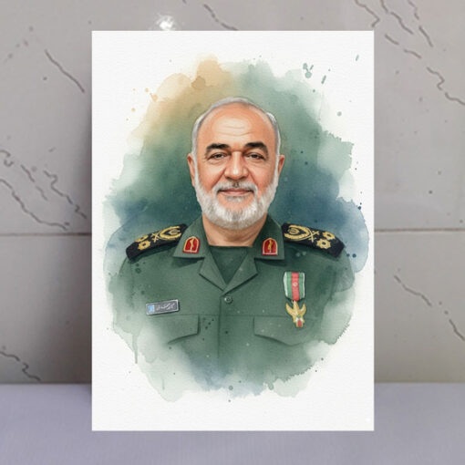 قاب شاسی تصویر آبرنگی سردار شهید حسین سلامی