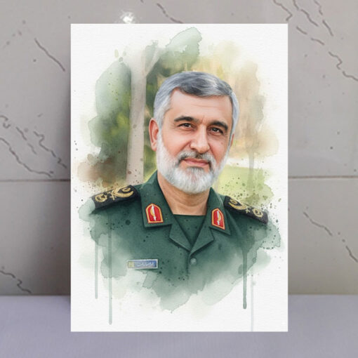 قاب شاسی تصویر آبرنگی سردار شهید حاجی زاده