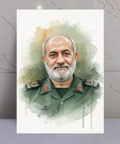 قاب شاسی تصویر آبرنگی سردار شهید محمد کاظمی