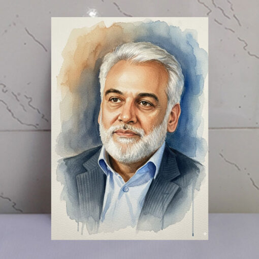 قاب شاسی تصویر آبرنگی دانشمند شهید محمد مهدی طهرانچی