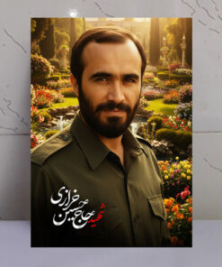 قاب شاسی شهید حاج حسین خرازی با زمینه باغ