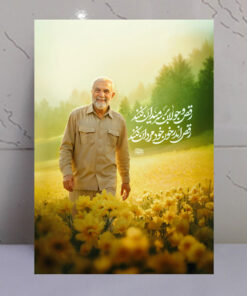 قاب شاسی شهید حاج حسین همدانی در میان گل و جنگل