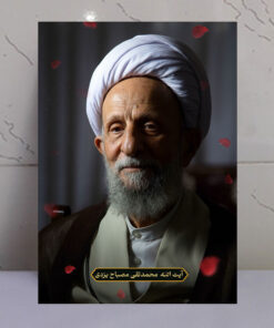 قاب شاسی آیت الله محمدتقی مصباح یزدی با طرح گلبرگ و نور بهشتی