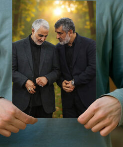 پوستر شهید حاجی زاده و حاج قاسم با پس زمینه جنگل