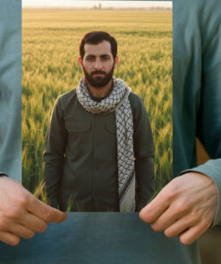 پوستر شهید مهدی باکری در میان گندم زار