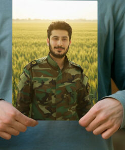 پوستر شهید وحید زمانی نیا در میان گندم زار