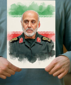 پوستر شهید سردار غلامعلی رشید با پس زمینه پرچم ایران