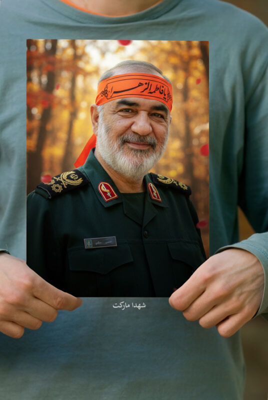 پوستر سردار شهید حسین سلامی با سربند یا زهرا(س)