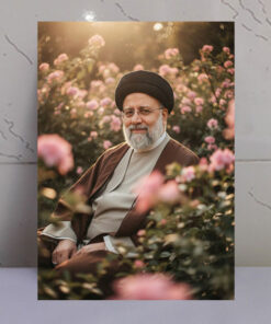 قاب شاسی شهید رئیسی در میان غنچه های گل