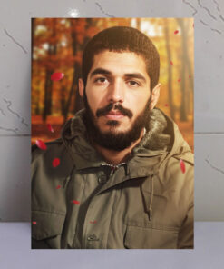 قاب شاسی شهید ابراهیم هادی با زمینه جنگل