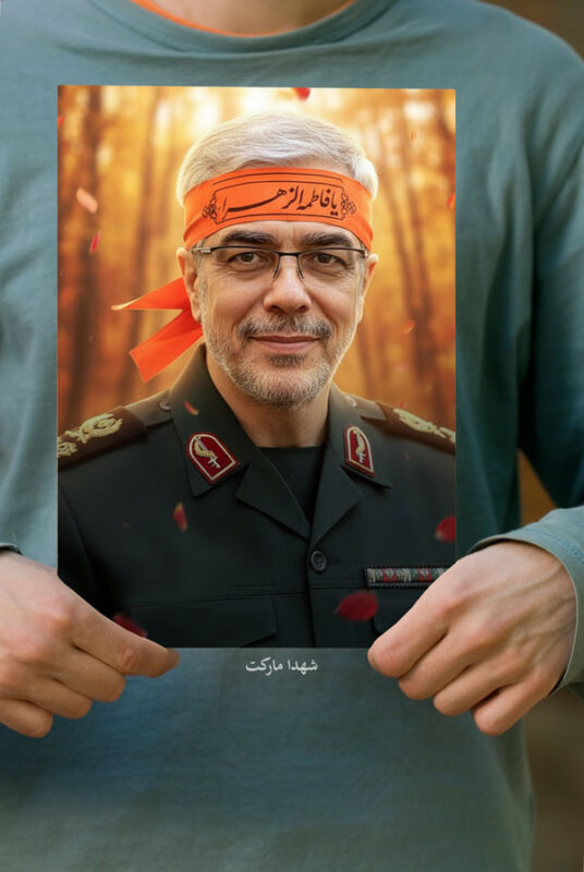 پوستر سردار شهید محمد باقری با سربند یا زهرا(س)
