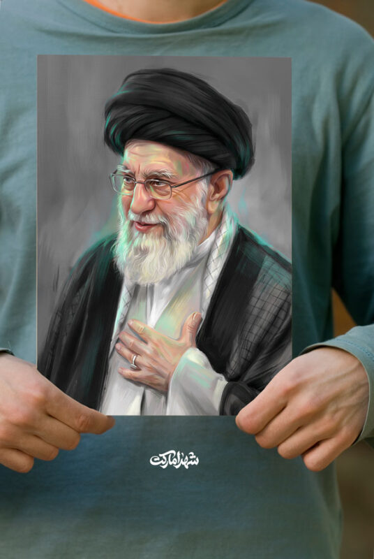 پوستر نقاشی رهبر شهید دست بر سینه