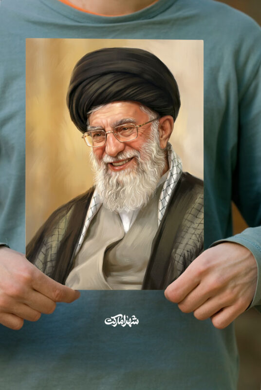 پوستر نقاشی خنده رهبر شهید سید علی خامنه ای