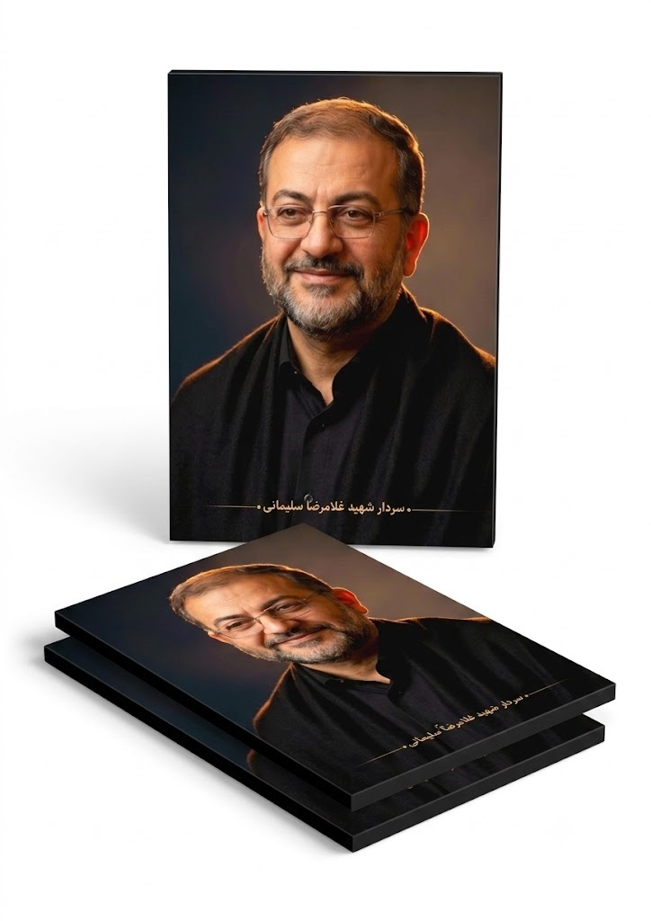 قاب شاسی سردار شهید غلامرضا سلیمانی با شال و پیراهن مشکی قاب شاسی سردار شهید غلامرضا سلیمانی با شال و پیراهن مشکی