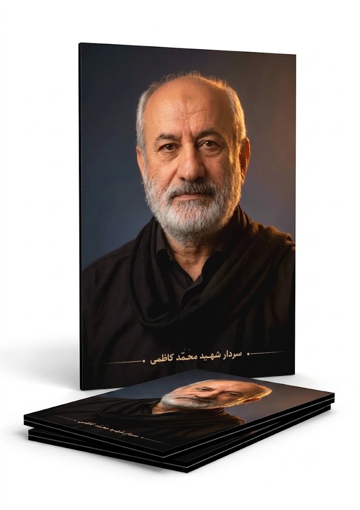 قاب شاسی سردار شهید محمد کاظمی با شال و پیراهن مشکی قاب شاسی سردار شهید محمد کاظمی با شال و پیراهن مشکی