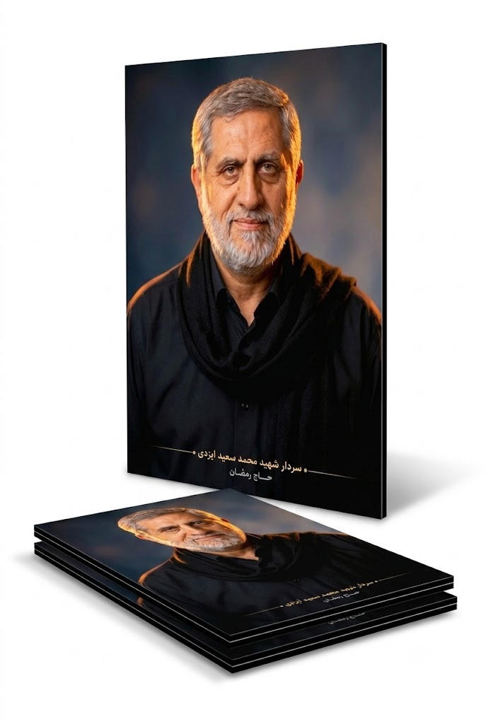 قاب شاسی سردار شهید محمدسعید ایزدی (حاج رمضان) با شال و پیراهن مشکی قاب شاسی سردار شهید محمدسعید ایزدی (حاج رمضان) با شال و پیراهن مشکی