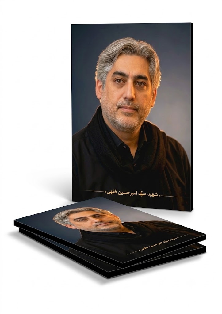 قاب شاسی دانشمند شهید سید امیرحسین فقهی با شال و پیراهن مشکی قاب شاسی دانشمند شهید سید امیرحسین فقهی با شال و پیراهن مشکی