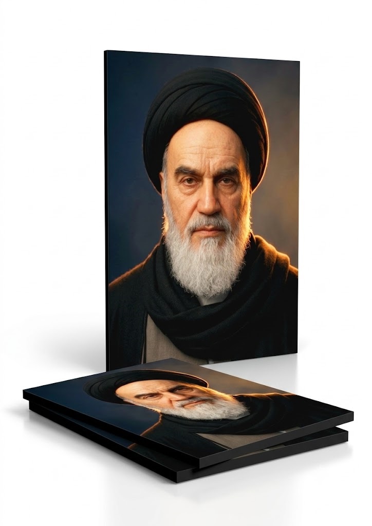 قاب شاسی امام خمینی(ره) با شال و پیراهن مشکی قاب شاسی امام خمینی(ره) با شال و پیراهن مشکی