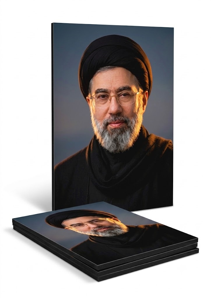 قاب شاسی امام سید مجتبی خامنه ای با شال و پیراهن مشکی قاب شاسی امام سید مجتبی خامنه ای با شال و پیراهن مشکی