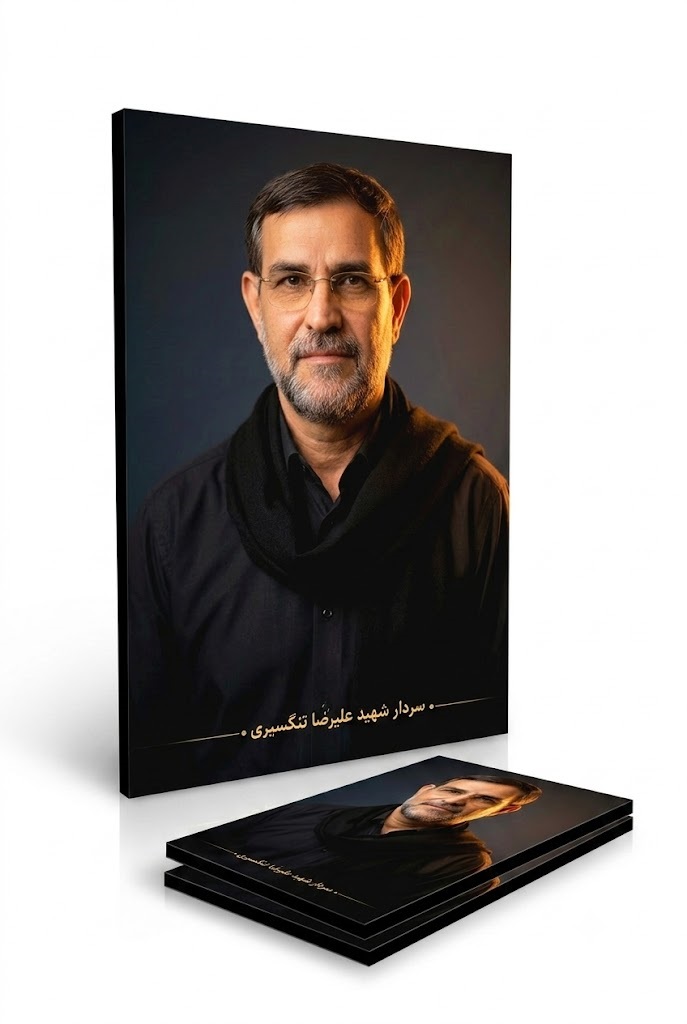 قاب شاسی سردار شهید علیرضا تنگسیری با شال و پیراهن مشکی قاب شاسی سردار شهید علیرضا تنگسیری با شال و پیراهن مشکی