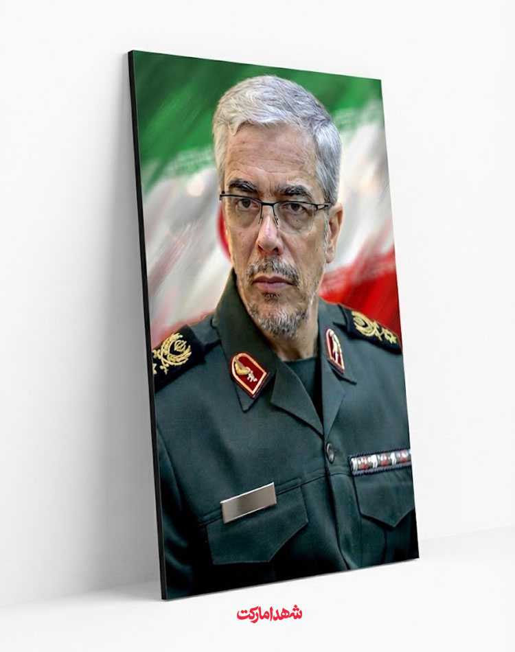 قاب شاسی سردار شهید محمد باقری با پرچم سه رنگ ایران قاب شاسی سردار شهید محمد باقری با پرچم سه رنگ ایران
